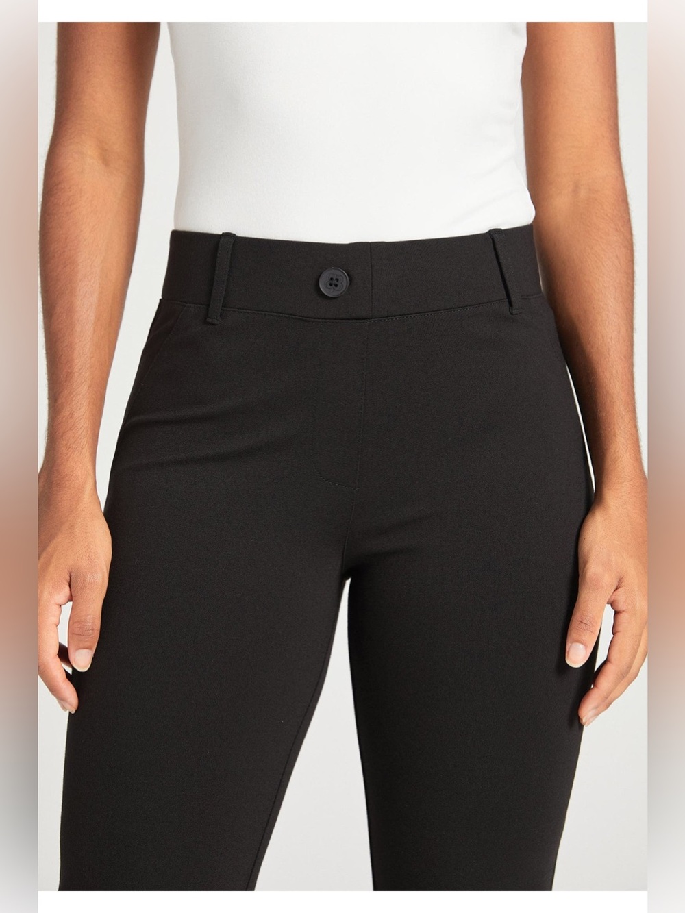 Betabrand Black Straight Leg Two Pocket DPYP Dress Pant Yoga Stretch ankle petit